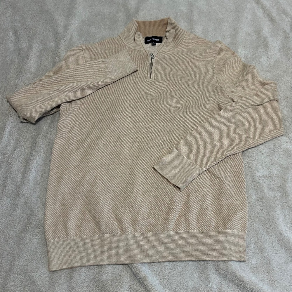 Bonobos Quarter Zip Sweater Mens Small Tan Cashmere Blend